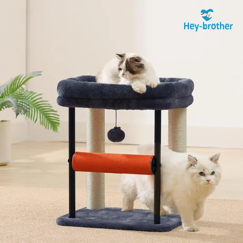 Miniatura 2 de Hey-brother Árbol para gatos, postes rascadores para gatos con cama, torre resistente con columnas totalmente envueltas en sisal y bola de juguete