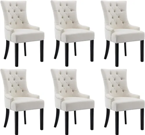 Miniatura 8 de Kmax Velevt - Juego de 2 sillas laterales tapizadas de mediados de siglo, modernas sillas decorativas con patas de madera blanca capitoné