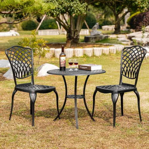Juego de Bistró de Patio de Bronce - Muebles de Exterior de Aluminio Fundido de 3 Piezas, Mesa Grande y Sillas, Resistente a la Intemperie, Corona