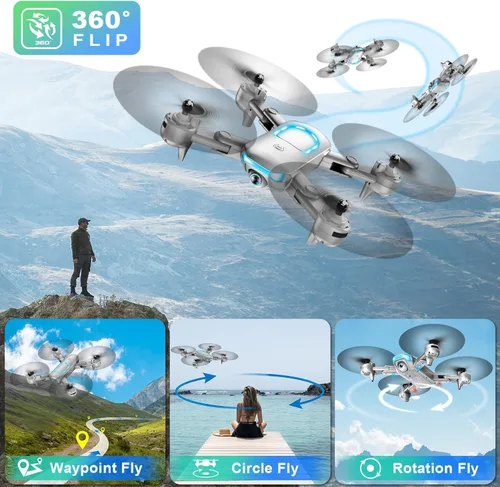 Miniatura 5 de Dron con cámara de 1080P para principiantes, dron plegable con 2 baterías, elevación mejorada, selfie por gestos, vuelo por puntos de referencia