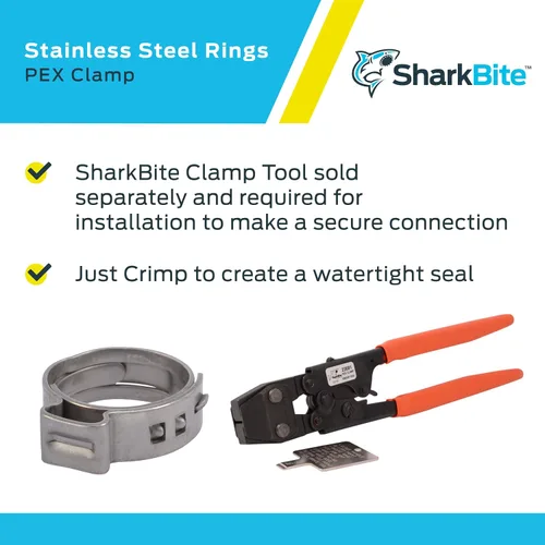 Miniatura 4 de SharkBite - Anillo de abrazadera de 1/2 pulgada, accesorios de fontanería de acero inoxidable, tubo PEX, PE-RT, UC953A