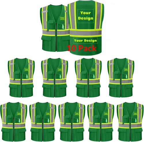 Miniatura 12 de Chaleco de seguridad personalizable con logotipo con 5 bolsillos y cremallera reflectante de alta visibilidad clase 2 ropa de trabajo al aire libre