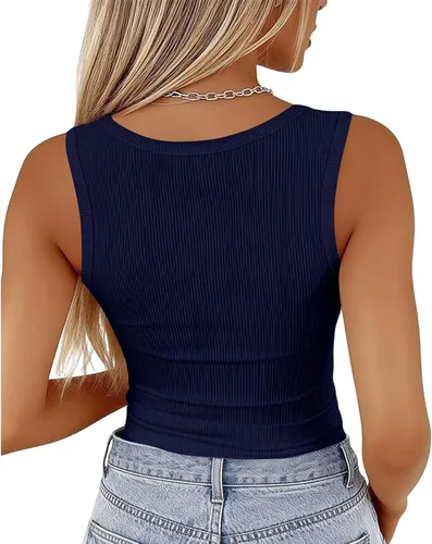 Miniatura 4 de Camisetas de verano para mujer 2026, básicas, cuello redondo, acanaladas, camisetas sin mangas, blusas casuales, capa base sólida