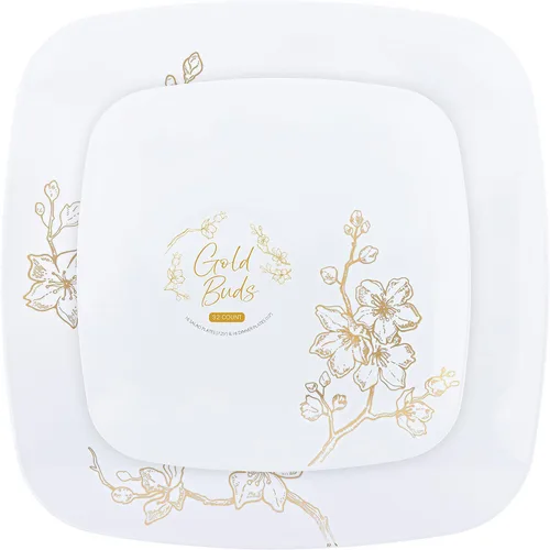 Miniatura 8 de Tazones de sopa cuadrados de plástico negro orgánicos para fiestas con borde dorado, vajilla desechable elegante, platos de 16 oz, paquete de 32