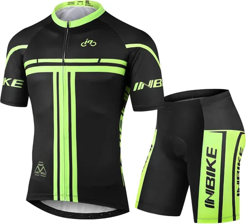 Miniatura 18 de INBIKE Conjunto de camiseta de ciclismo para hombre, reflectante, transpirable, traje de ciclismo de secado rápido, con pantalones cortos acolchados