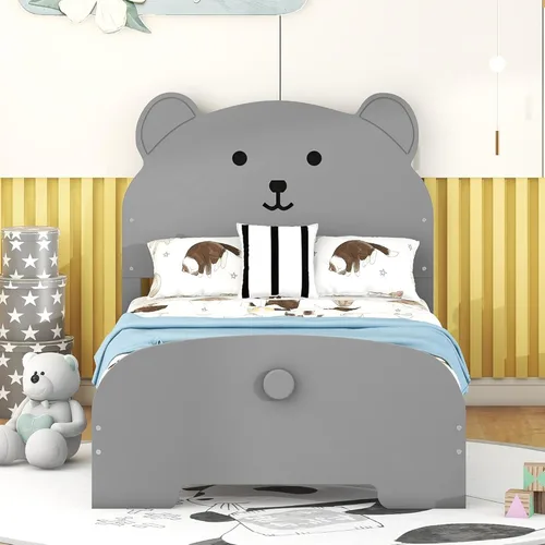 Miniatura 10 de Quarte Cama de plataforma de madera de tamaño matrimonial para niños con cabecera en forma de casa y luces nocturnas activadas por movimiento,