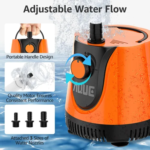 Miniatura 3 de AQUE Bomba sumergible de admisión de agua integral de 360°. Es adecuada para peceras, estanques, acuarios y sistemas hidropónicos. Viene con un