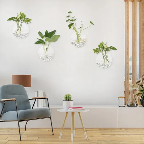 Miniatura 8 de Macetas colgantes de pared, paquete de 6 macetas de vidrio para plantas, jarrones redondos de pared para flores, estación de propagación colgante