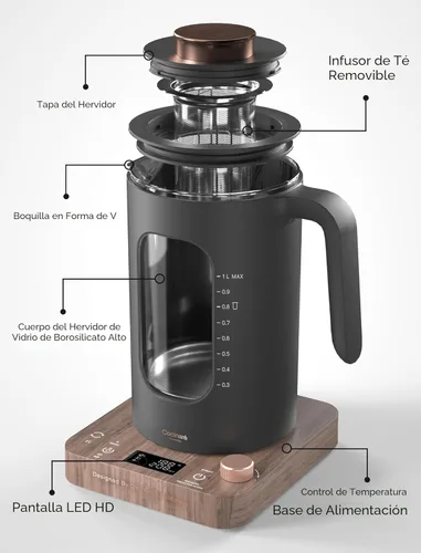 Miniatura 2 de Hervidor Eléctrico de Té, INTASTING - Hervidor Eléctrico de Vidrio con Infusor de Té y Control de Temperatura Preciso, 1200W de Calentamiento Madera