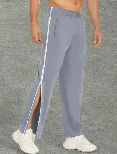 Miniatura 7 de Deyeek Pantalones de baloncesto para hombre, 2 cremalleras laterales, con cierre a presión, pantalones de pierna con bolsillos