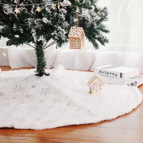 Falda de árbol de Navidad de 30/36/49 pulgadas, faldas de árbol de Navidad blancas bordadas con copos de nieve para decoraciones de Navidad, fiestas