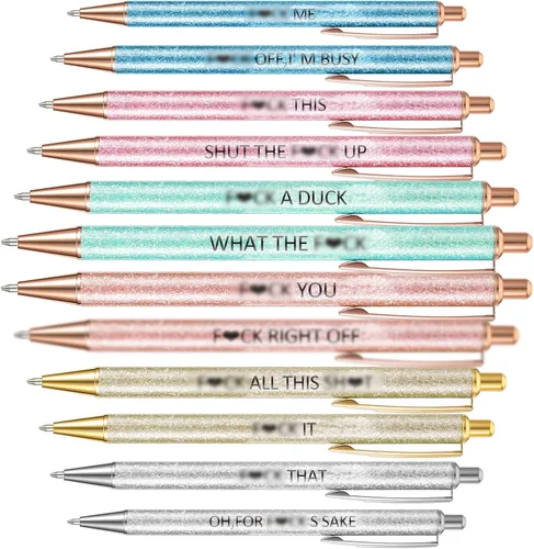 Miniatura 10 de Jeyiour 12 bolígrafos divertidos para adultos, elegantes inspiracionales con purpurina con mensajes motivacionales, bolígrafos bonitos para oficina
