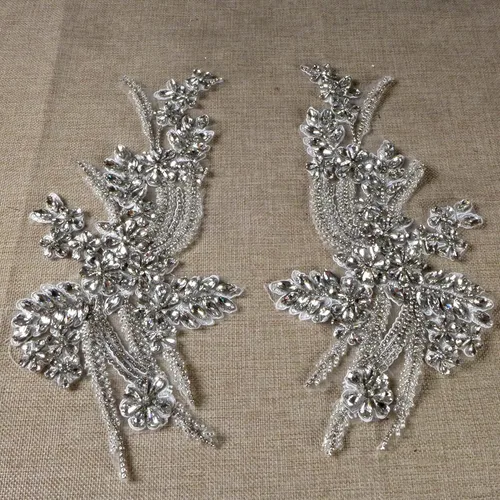 Miniatura 5 de Apliques de cuentas de diamantes de imitación, adornos plateados para coser para vestidos de graduación, vestido de novia, tela, decoración