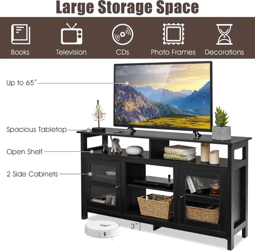 Miniatura 6 de Tangkula Soporte de TV de granja para televisores de hasta 65 pulgadas, mesa consola de TV de madera con 2 gabinetes y 4 estantes, muebles de sala