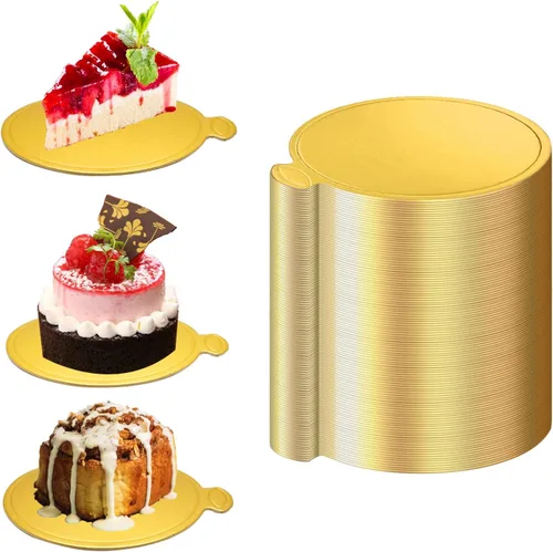 Miniatura 6 de XYSMZM 100 piezas de mini base dorada para tartas, tableros redondos de 3.5 pulgadas, desechables, ocasión elegante
