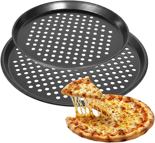 Miniatura 10 de Sartén redonda de pizza de 10 pulgadas con agujeros, sartenes de acero al carbono para pizza congelada y casera, bandeja de pizza antiadherente