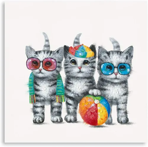 Lienzo decorativo para pared con bonito gato: imágenes enmarcadas de gatos pequeños y divertidos, pintura para dormitorio de niña, baño listo para