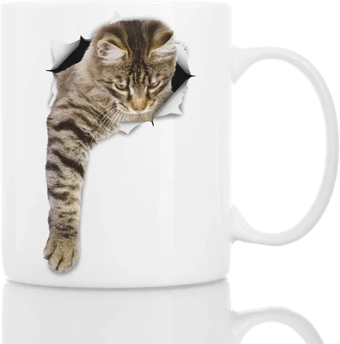 Winston & Bear Taza Bonita de Gato Atigrado que Alcanza - Taza de Café de Cerámica Regalo para Amantes de los Gatos - Regalo Perfecto de Cumpleaños