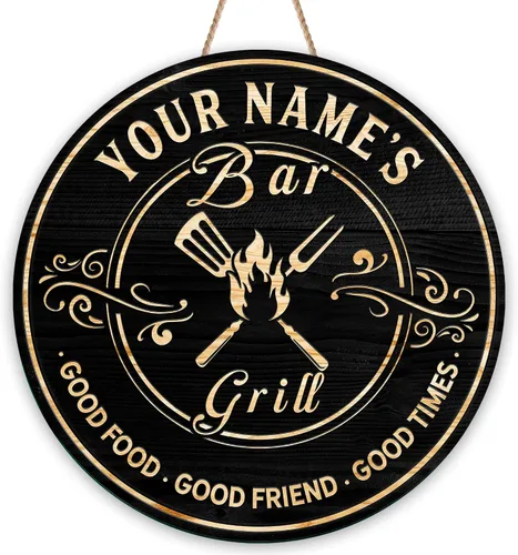 Miniatura 12 de Artsy Woodsy Letrero personalizado para bar y parrilla en el patio trasero (no tallado o neón), decoración de placa artística de pared, accesorios