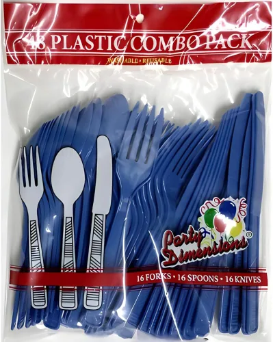 Miniatura 3 de Party Dimensions Plástico Azul Paquete de 48 Cubiertos Combo, 48