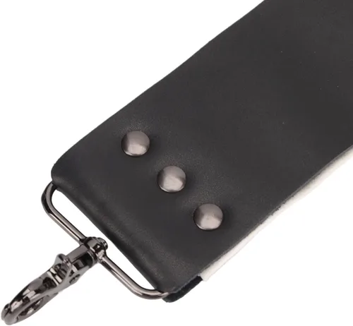 Miniatura 8 de Strop de cuero negro con ganchos de anclaje de latón para afilar cuchillos, rasurar corte recto, herramienta de limpieza duradera para maquinillas