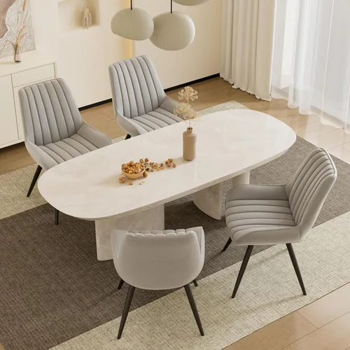 Juego de 4 sillas de comedor modernas de mediados de siglo, tela tapizada con cojín suave, color gris claro Gris claro (tela)