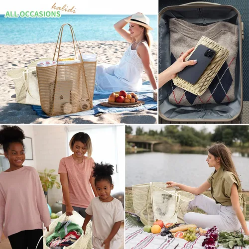 Miniatura 7 de KALIDI Bolso de Mano de Nylon de Playa con Malla, Bolso de Mano Casual Hobo para Mujer, Plegable, MAX 23L, Bolso de Hombro para Playa, Picnic