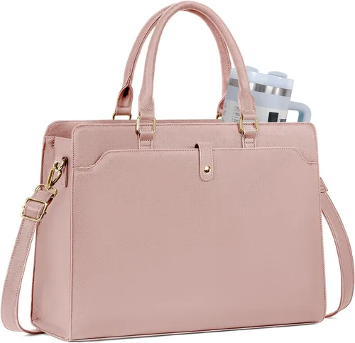 Miniatura 15 de Bolsa de mano para computadora portátil para mujer, 15.6 pulgadas, impermeable, de cuero, gran capacidad, maletín de trabajo para oficina y negocios