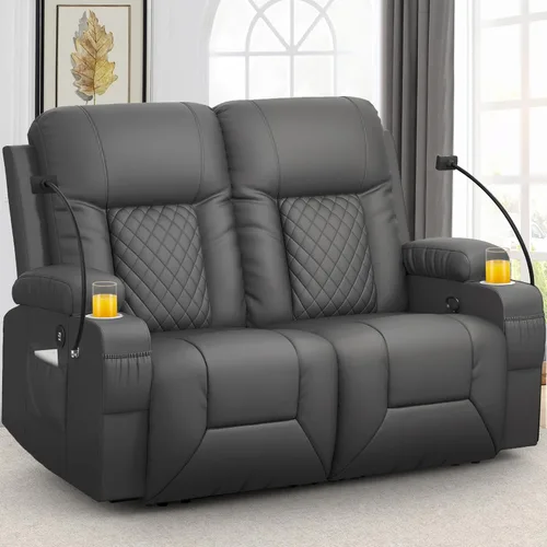 Miniatura 25 de FURNIMAT Sofá reclinable biplaza, sofá reclinable doble de 3 plazas con consola abatible, moderno sofá biplaza de cuero PU para sala de estar/casa