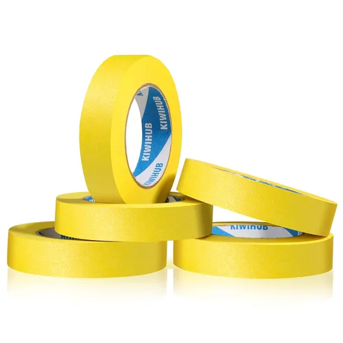 Cinta de Pintor Amarilla, 1" x 60 yardas x 5 rollos (300 yardas en total) - Cinta de Enmascarar de Adhesión Media para Pintura, Etiquetado, Amarillo