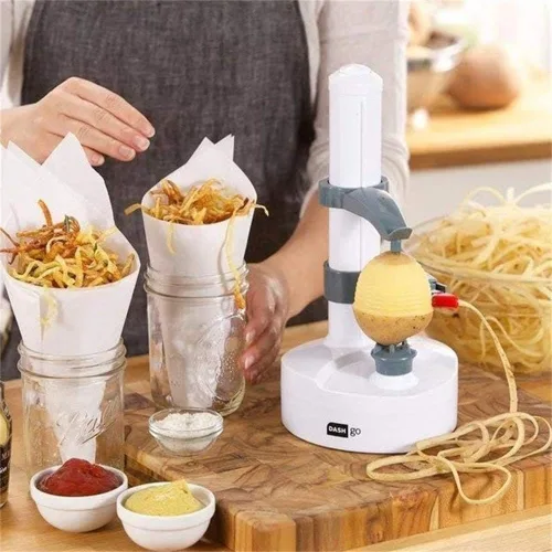 Miniatura 10 de TOPCHANCES Pelador de patatas eléctrico automático multifuncional, cortador de frutas y verduras giratorio automático, herramienta de pelado de Negro