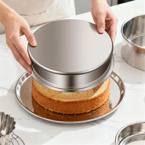 Miniatura 3 de Ohtomber - Bandeja para tarta de 20 cm - Juego de 4 bandejas redondas de acero inoxidable para tartas de capa, moldes, juego de horneado apilable
