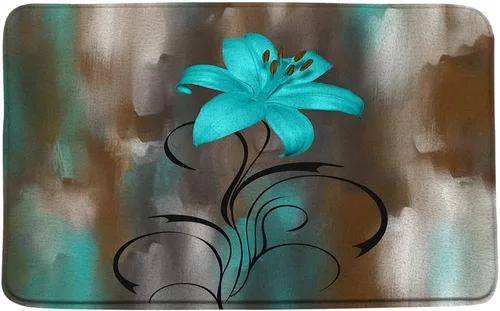 Miniatura 3 de Sunhe Juego de 3 tapetes de baño con diseño de flores color verde azulado, arte abstracto, azul, turquesa, lirio, floral, moderno, creativo