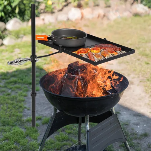 Miniatura 9 de REDCAMP Parrilla plegable giratoria para fogata, parrilla portátil para fogata sobre foso, rejilla de acero resistente y estante para fogata