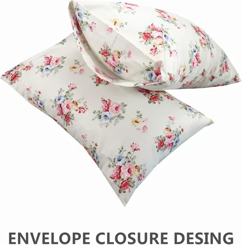 Miniatura 2 de Juego de 2 fundas de almohada de algodón azul suave, fundas de almohada de tamaño Queen con estampado floral con cierre de sobre, 20 x 30 pulgadas