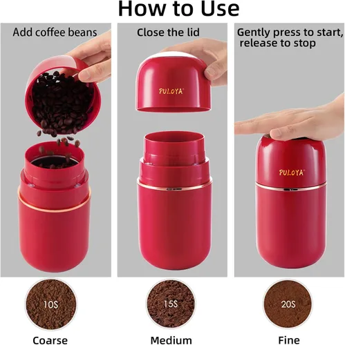 Miniatura 4 de Molinillo Eléctrico para Granos de Café, Especias, Hierbas, Granos y Frutos Secos, Cuchillas de Acero Inoxidable, 2.8 oz, Rojo