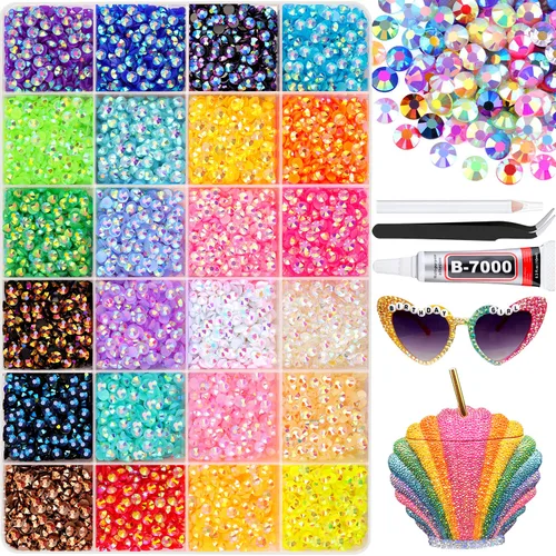 Miniatura 10 de 12000 diamantes de imitación de resina para decorar con brillantes con 3 piezas de pegamento para joyería B7000, 2 cajas de diamantes de imitación