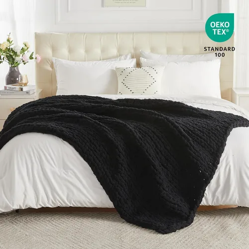 Miniatura 4 de Carriediosa Manta de Punto Grueso 50" x 60", 100% Hecha a Mano, Grande con Hilo de Felpilla en Bucle, Mantas Suaves y Esponjosas para Sofá, Cama