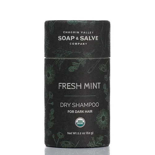 Chagrin Valley Soap & Salve Champú seco en polvo, cabello oscuro, menta fresca, orgánico, natural, vegano, sin talco, absorbe aceite y agrega