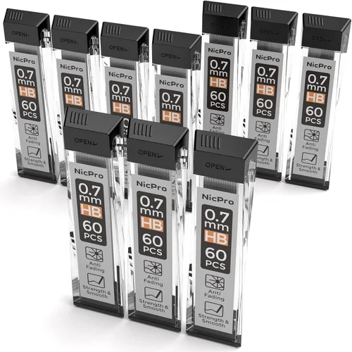 Miniatura 7 de Nicpro 600 repuestos de plomo de 0.020 in HB #2 resistentes a roturas para lápices mecánicos de 0.020 in, paquete de 60 por tubo, 10 tubos