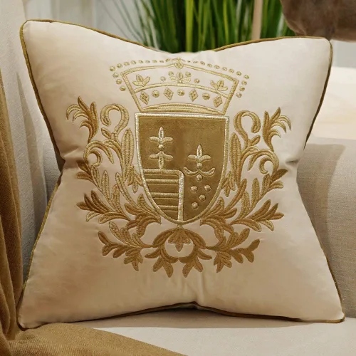 Avigers Funda de cojín de terciopelo bordado de 18 x 18 pulgadas Escudo funda de almohada europea de lujo funda de almohada decorativa para el hogar