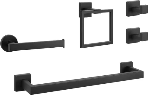 Miniatura 8 de NearMoon Juego de 5 piezas de accesorios de baño de acero inoxidable 304, juego de toallero cuadrado que incluye toallero de 16 pulgadas + anillo
