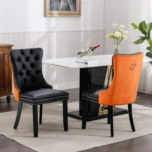 Miniatura 26 de Merax Juego de 2 sillas de comedor de terciopelo, sillas de comedor tapizadas de alta gama con patas de madera, adornos de cabeza de clavo