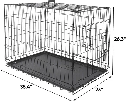 Miniatura 5 de Jaulas de doble puerta para perros de 36 pulgadas, jaula de alambre plegable de metal para perreras con bandeja para perros pequeños, medianos