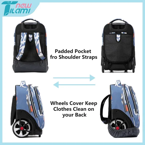 Miniatura 36 de NEW TILAMI Mochila con ruedas de 19 pulgadas con bolsa de almuerzo para niñas y niños, mochila para laptop con ruedas, bolsa de mano duradera