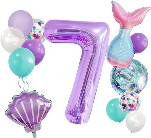 Miniatura 10 de Decoraciones de cumpleaños de sirena número 1: 13 globos de cola de sirena