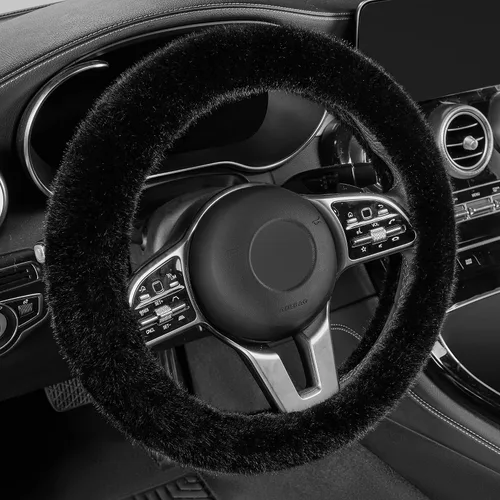 Miniatura 16 de LACDL Fundas mullidas de invierno para volante de automóvil, para mujer, cálida y bonita funda para volante de automóvil para sedán, SUV, súper Negro