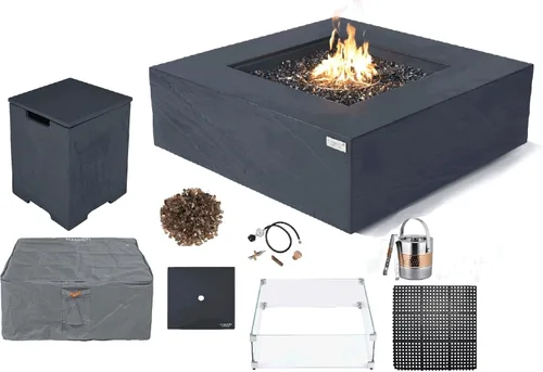 Miniatura 56 de Elementi+ Mesa de Fuego de Gas Colorado de Hormigón Fundido de 56" Rectangular, Hoguera al Aire Libre con Ignición Electrónica Incluye Cubierta