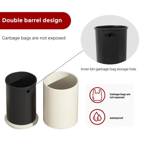 Miniatura 3 de Cubo de basura pequeño de 8 litros/2.1 galones para cuarto de servicio, cubo de basura blanco grande abierto con doble barril para dormitorio