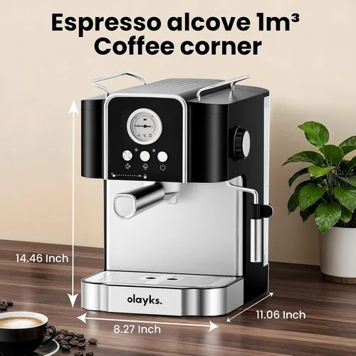 Miniatura 9 de Cafetera profesional de 20 bares, semiautomática con vaporizador de leche, máquina todo en uno con tanque extraíble de 1.8 L para capuchino